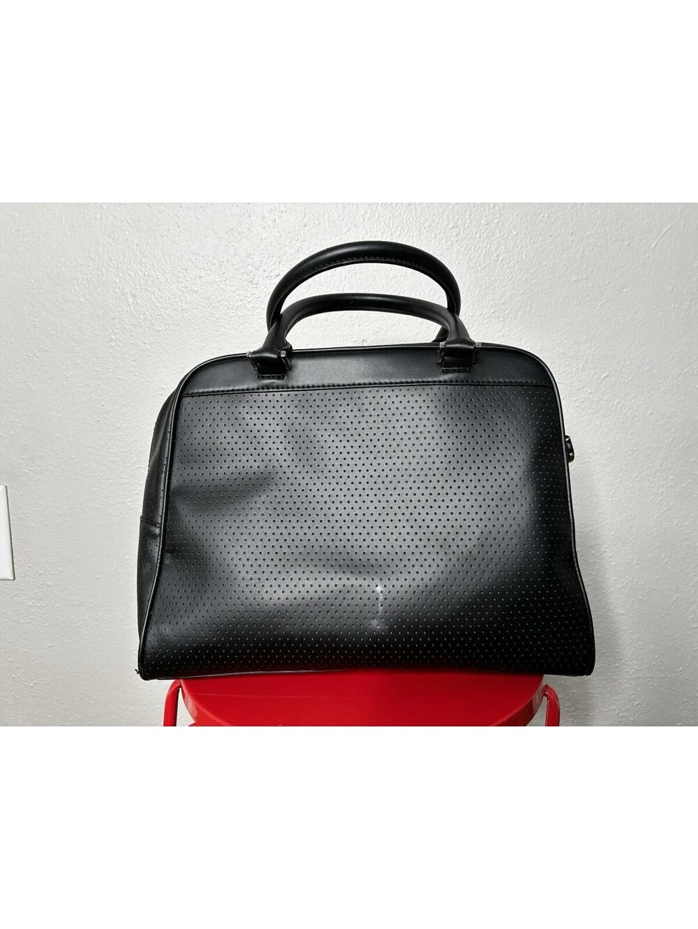 Michael Kors Hanover Black Perforated Leather Satchel Handbag Crossbody Strap